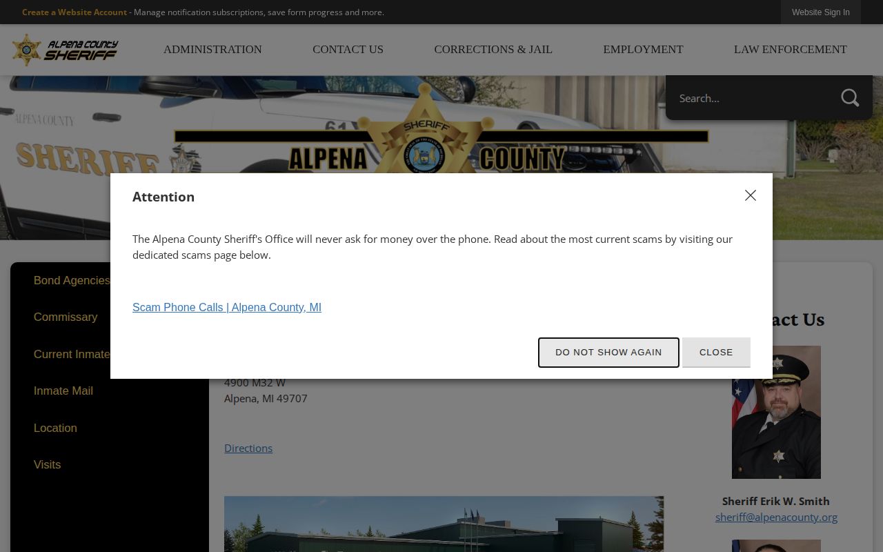 Alpena jail location for Montmorency County 72 hour releases