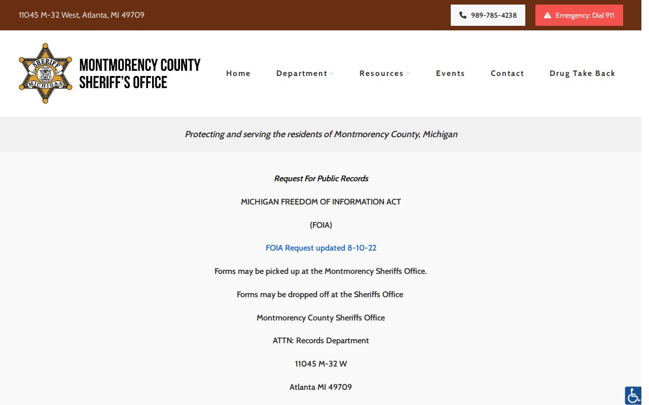 Montmorency County 72 hour release FOIA instructions
